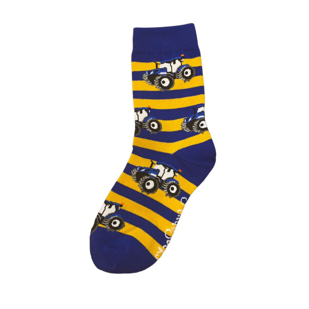Blue and Mustard Kids Tractor Socks - ShuttleSocks