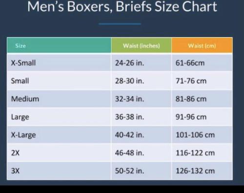 Men's Boxer Briefs Size Chart