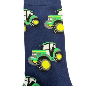Green and navy childrens socks with tractor design