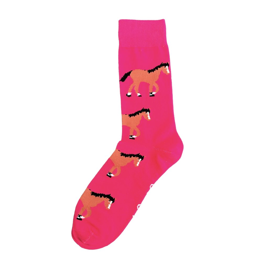 Shuttlesocks crew socks horse design hot pink