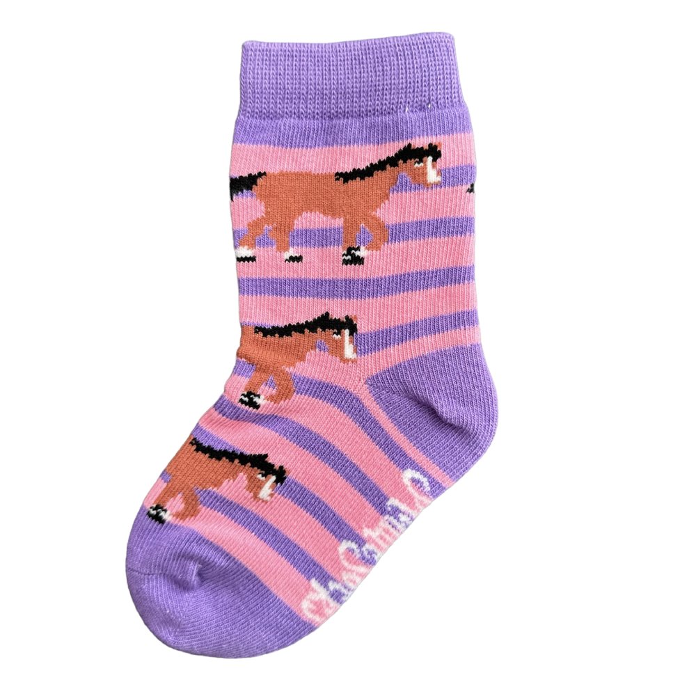 Shuttlesocks kids socks horse design pink and purple