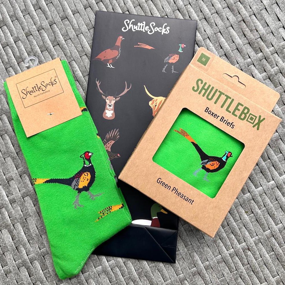 Shuttlesocks mens gift bundle socks and boxer briefs green pheasant