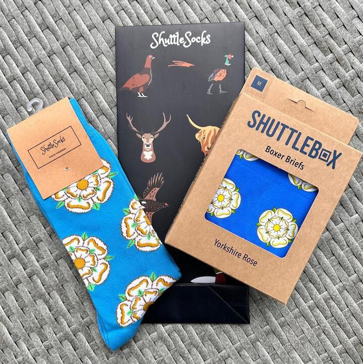 Shuttlesocks mens gift bundle blue yorkshire rose socks and boxer briefs