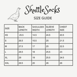 Shuttlesocks quarter zips size guide