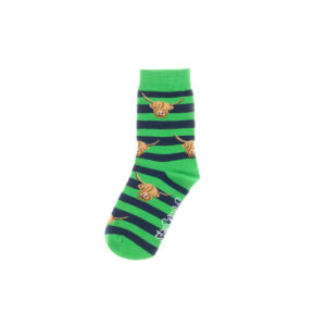 Green and Navy Kids Highland Cow Socks - Image 3