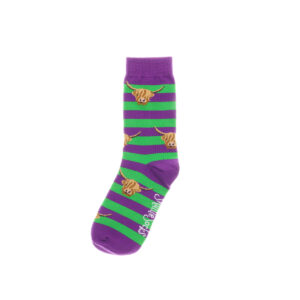 Purple and Green Kids Highland Cow Socks - Image 3