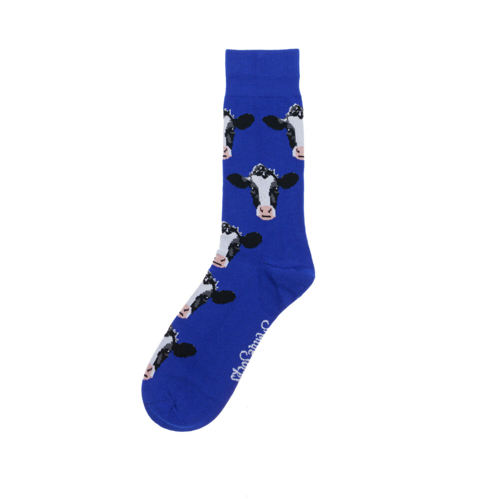 ShuttleSocks crew socks cow design royal blue