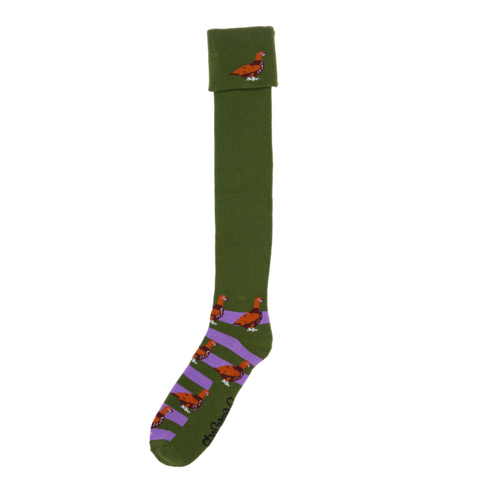 Shuttlesocks shooting socks walking socks green purple standing grouse design