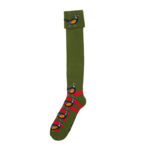 Shuttlesocks shooting socks walking socks green red pheasant design