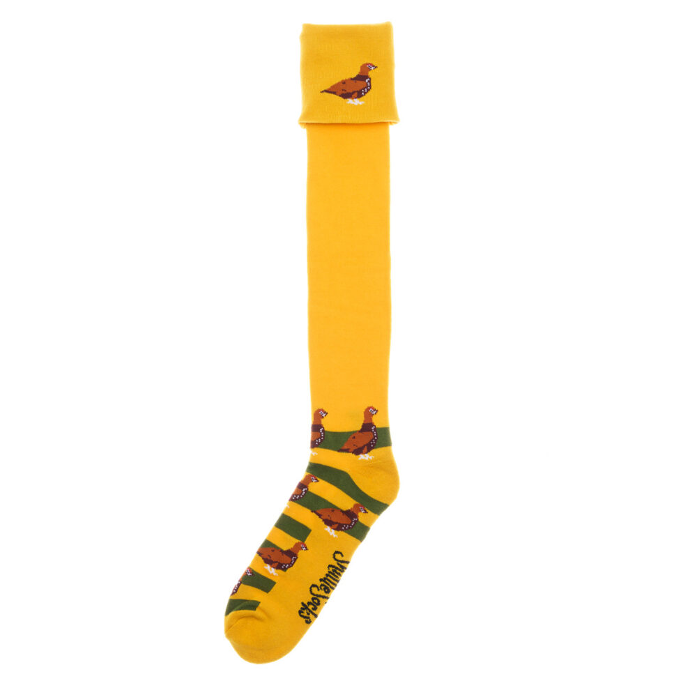 Shuttlesocks shooting socks walking socks yellow green standing grouse design