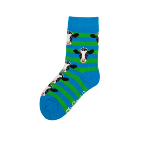 Light Blue & Green Kids Cow Socks - Image 2