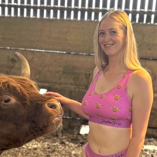 Pink bralette with highland cow design