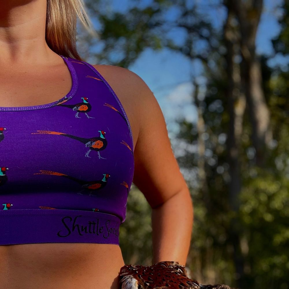 bralette royal purple with pheasant design
